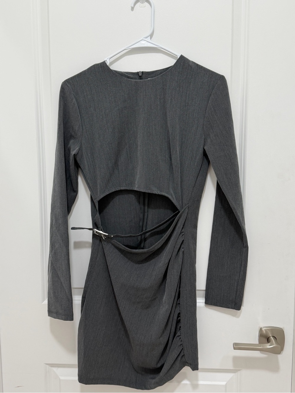 NWOT ZARA Women's Gray Long-Sleeve Cutout Belted Dress